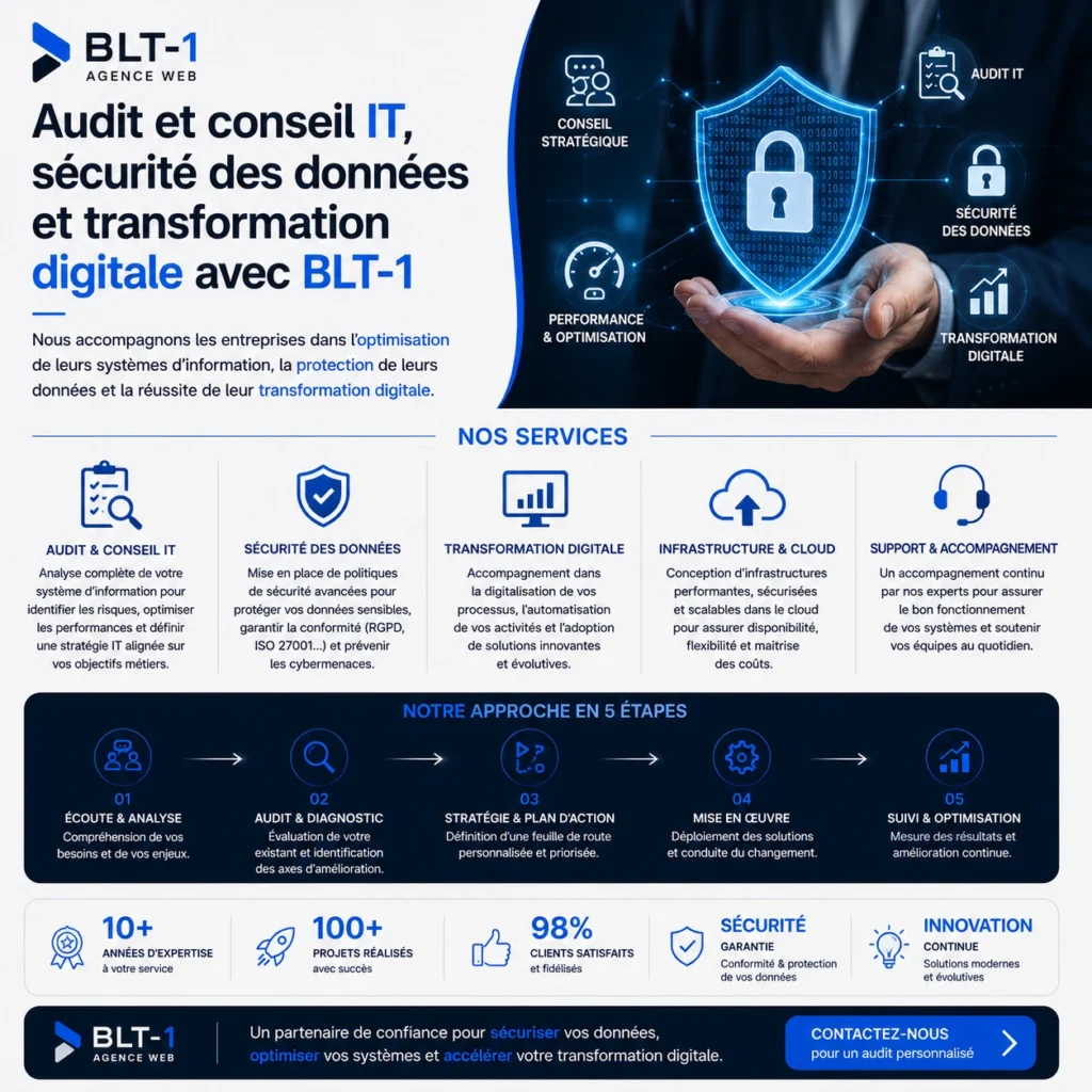 Audit et Conseil en Informatique, Sécurité des Données et Transformation Digitale avec BLT-1